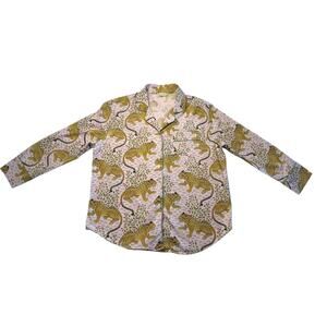 Anthropologie Print Fresh Bagheera Long Sleeve Cheetah Pajama‎ Top/Cotton Lg